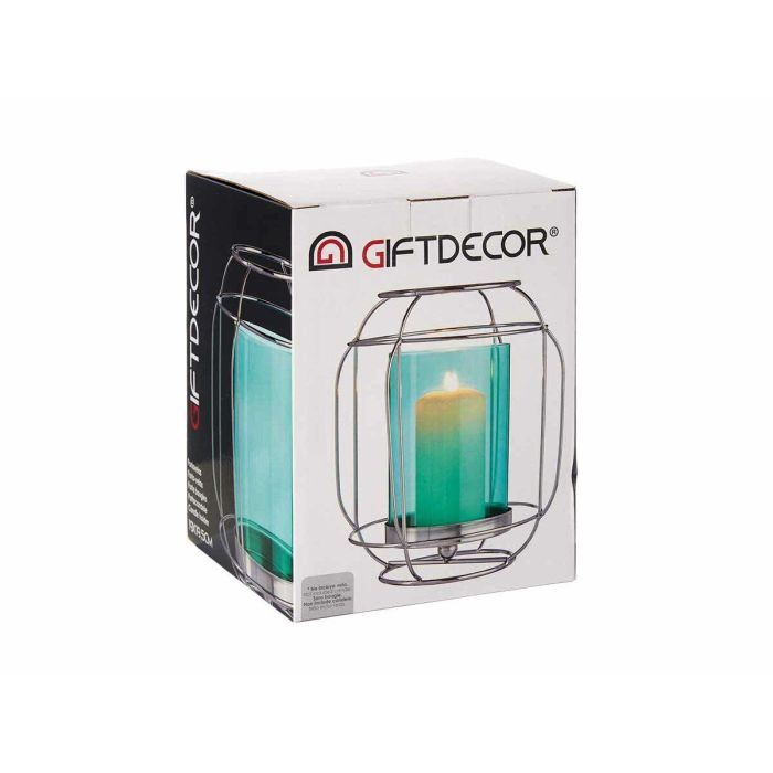 Portavelas Gift Decor Azul Plateado Plata Metal Vidrio 19 x 20 x 19 cm Farol 1 Portavelas Gift Decor Azul Plateado Plata Metal Vidrio 19 x 20 x 19 cm Farol 1