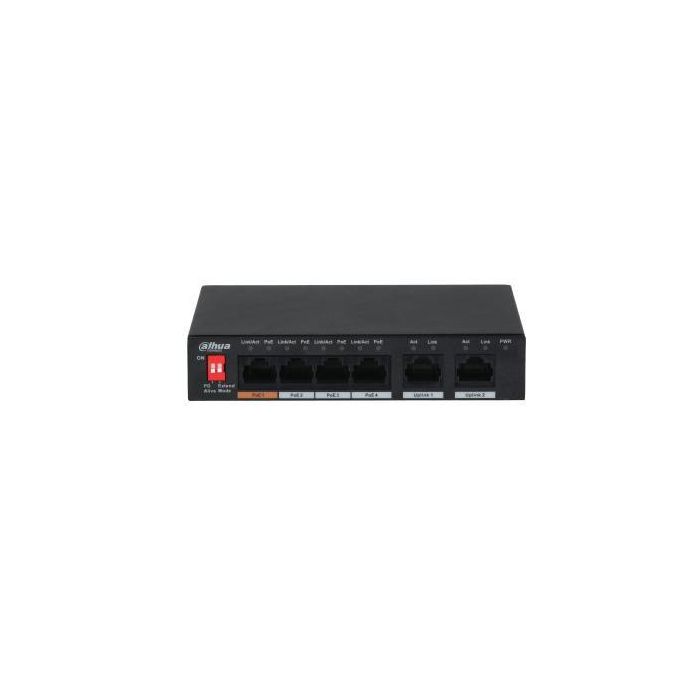 Dahua Switch PoE 4 puertos Fast Ethernet + 2 RJ45 uplink no gestionable