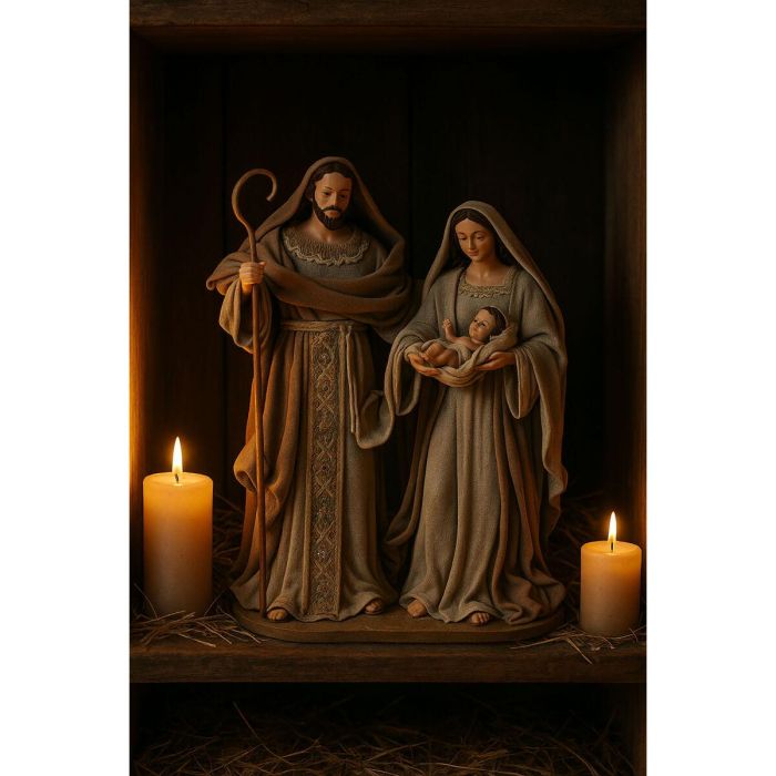 DKD Home Decor Nacimiento Navidad Tradicional Decoración Belén Figura Pesebre Beige Marrón Poliéster Resina para Hogar 11x30x21 cm 1 kg