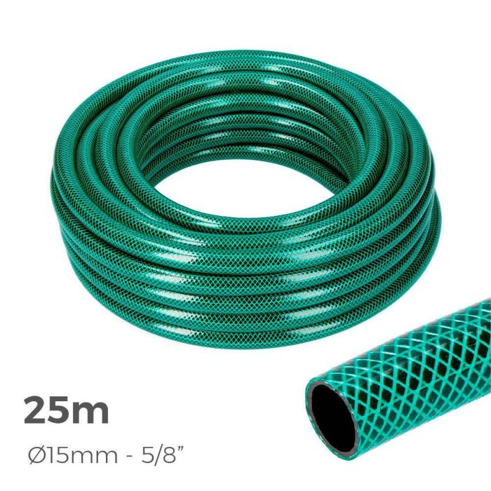 Edm Manguera de jardín PVC 25 m, 3 capas, anti-algas, flexible, presión 20 bar, -5°/+60°
