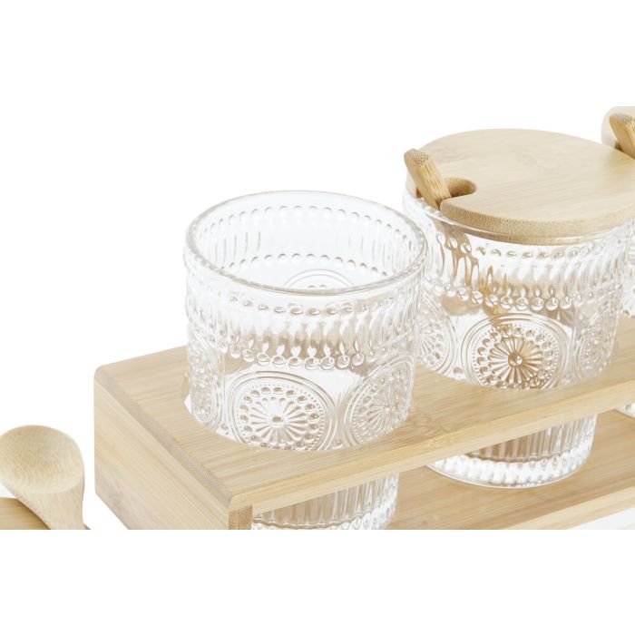 DKD Home Decor Azucarero Natural Transparente Cristal Bambú Set 3 piezas 10 x 13.5 x 28 cm 1