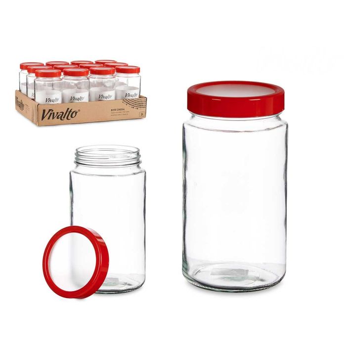 Bote Cristal 2L Transparente Tapa Roja Vivalto 11X21CM (12 Unidades) Bote Cristal 2L Transparente Tapa Roja Vivalto 11X21CM (12 Unidades)