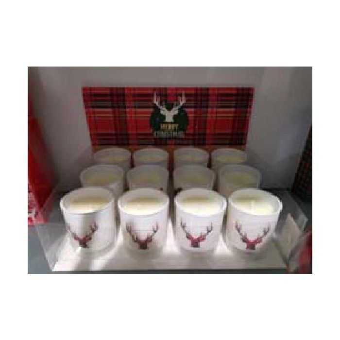 DKD Home Decor Vela de Navidad Alpina con Reno, Cera y Cristal, Blanco y Rojo, 5.5x6.5x5.5 cm (Pack de 12)