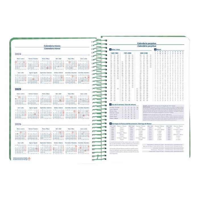 Agenda Espiral Liderpapel Syros A5 2025 Dia Pagina Color Verde Papel 60 gr 6