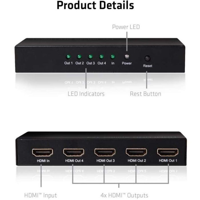 Club3D CSV-1380 HDMI Splitter 1x4 4K 60Hz UHD HDMI 2.0a para Televisor/Monitor, Negro, Metálico 4 Club3D CSV-1380 HDMI Splitter 1x4 4K 60Hz UHD HDMI 2.0a para Televisor/Monitor, Negro, Metálico 4