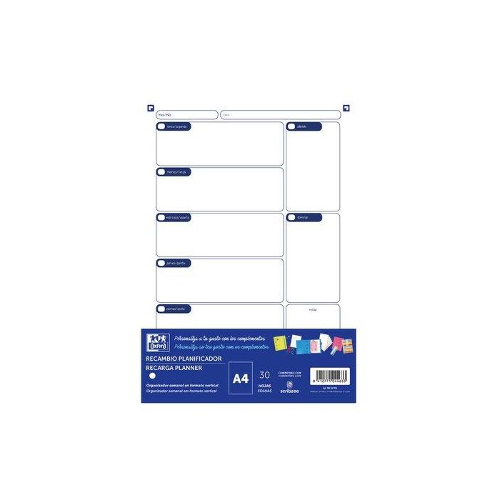 Recambio Oxford Planner Semanal Para Carpebloc 30H 15 unidades