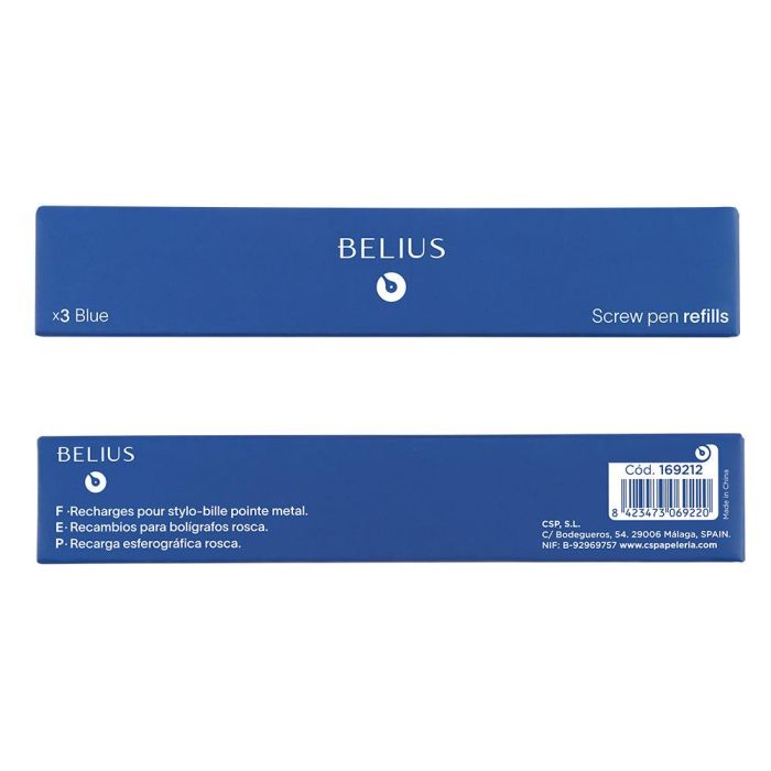 Recambio Boligrafo Belius Con Rosca Azul Caja 3 Unidades 5