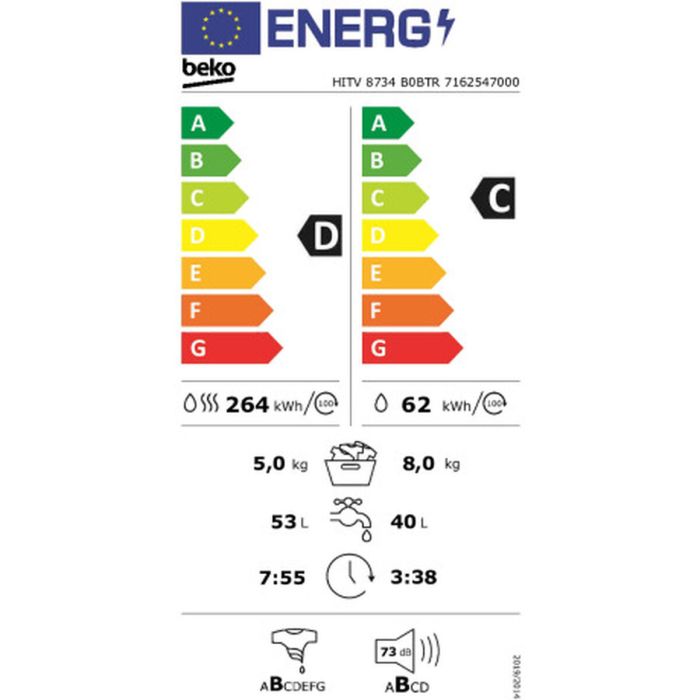 Lavadora - Secadora BEKO HITV8734B0BTR  1400 rpm 8kg / 5kg 60 cm Blanco 1