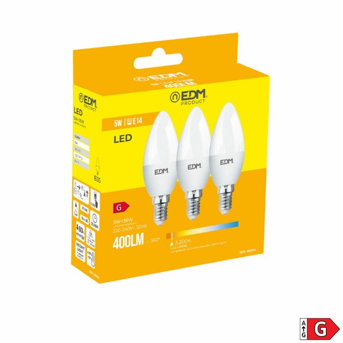 Pack de 3 bombillas LED EDM G 5 W E14 400 lm Ø 3,6 x 10 cm (3200 K) 4