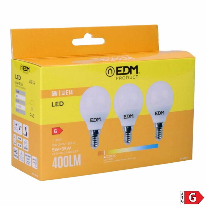 Pack de 3 bombillas LED EDM G 5 W E14 400 lm Ø 4,5 x 8 cm (3200 K) 3