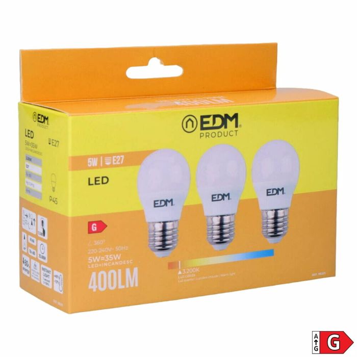 Pack de 3 bombillas LED EDM G 5 W E27 Ø 4,5 x 8 cm (3200 K) 4
