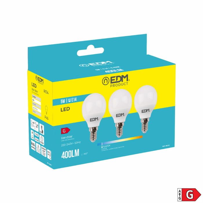 Pack de 3 bombillas LED EDM G 5 W E14 400 lm Ø 4,5 x 8 cm (6400 K) 4
