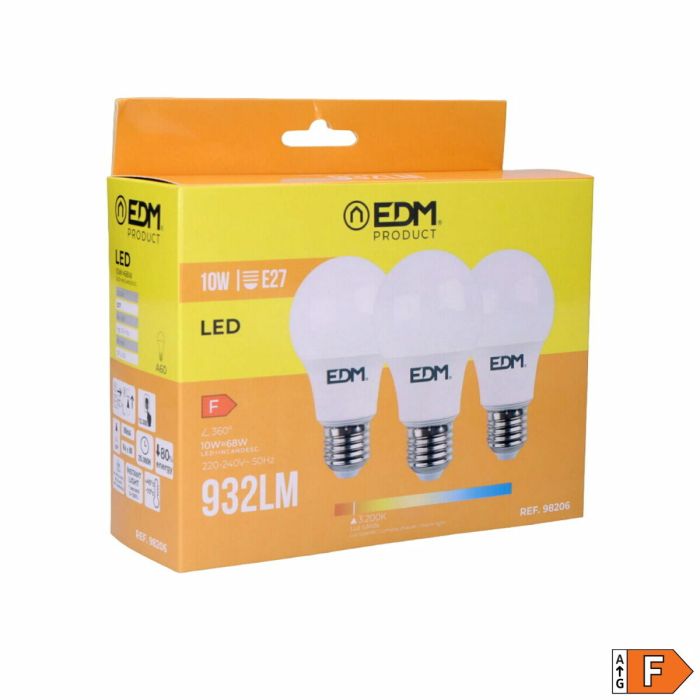 Pack de 3 bombillas LED EDM F 10 W E27 810 Lm Ø 6 x 10,8 cm (3200 K) 3