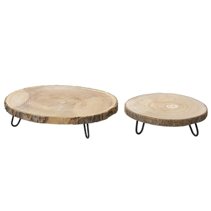 Sets de 2 bandejas de madera redondas decorativas. basics