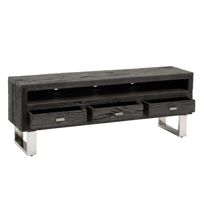 Mueble Tv Negro Madera / Acero Salón 160 X 40 X 59 cm