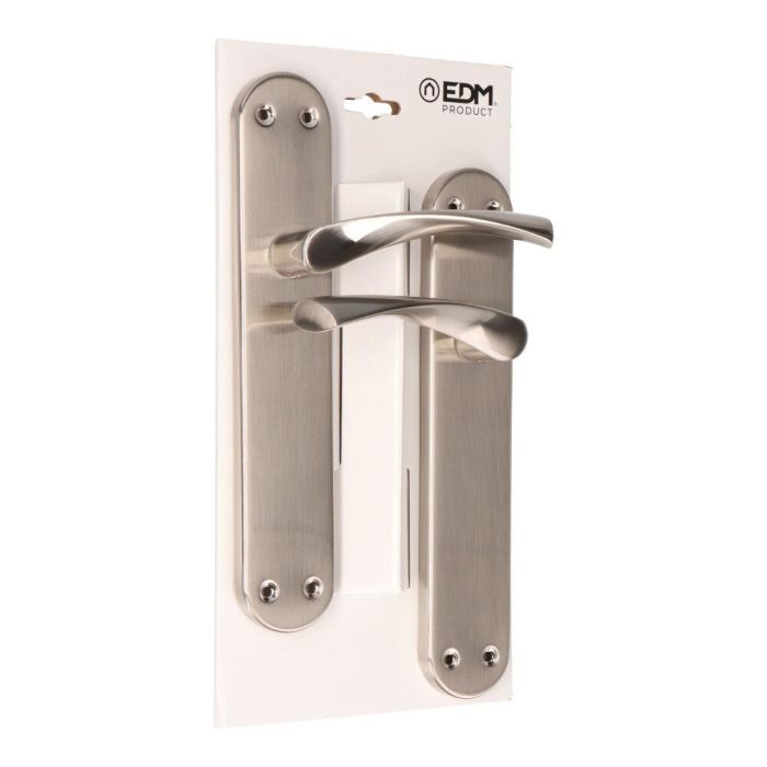 Edm Manillas 707 Níquel Satinado Juego de Manillas Placa Acero Maneta Aluminio Blíster 240x45mm 1