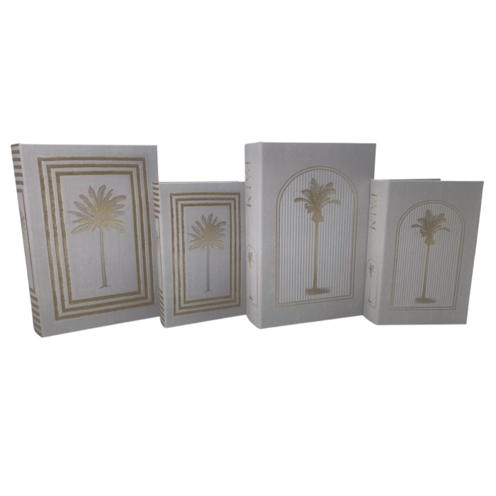 DKD Home Decor Caja Libro Glam PU MDF Blanco Dorado 21x7x30 cm Set de 2 unidades