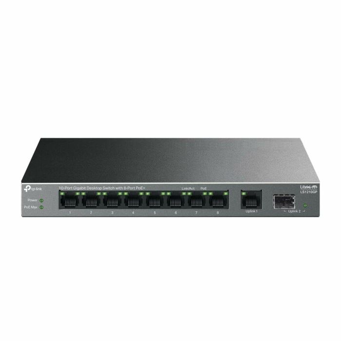 TP-Link LS1210GP Switch Gigabit 10 Puertos (8x PoE+ 61W, Puerto SFP, Extensión PoE 250m, Aislamiento, Silencioso)