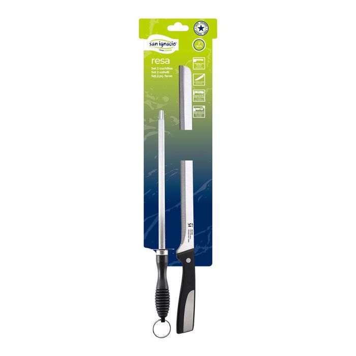 San Ignacio Cuchillo jamonero + chaira acero inoxidable, mango plástico resistente 1