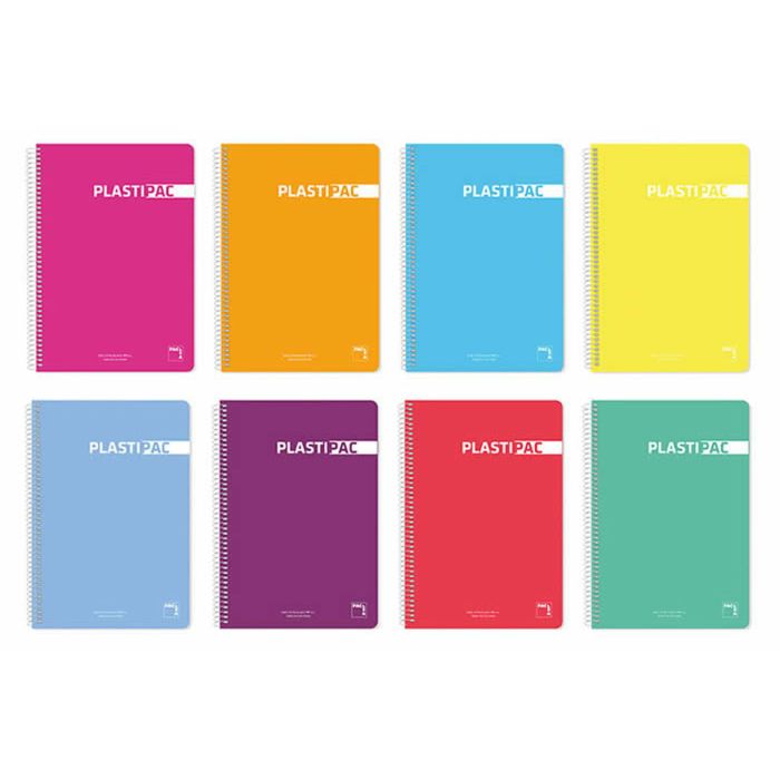 Pacsa Cuaderno Plastipac 80H Folio 90 gr 1 Linea Tapas Polipropileno Pack 5 Ud Colores Surtidos