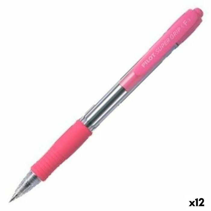 Boligrafo Pilot Super Grip Rosa Retractil Sujecion De Caucho Tinta Base De Aceite 12 unidades