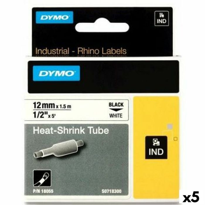 Cinta Laminada para Rotuladoras Rhino Dymo ID1-12 Blanco Negro 12 x 1,5 mm (5 Unidades)