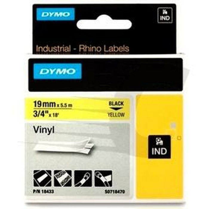 Cinta Laminada para Rotuladoras Rhino Dymo ID1-19 19 x 3,5 mm Negro Amarillo Autoadhesivas (5 Unidades) 1