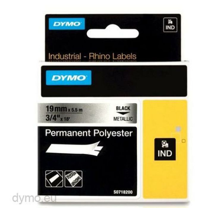 Cinta Laminada para Rotuladoras Rhino Dymo ID1-19 19 x 5,5 mm Negro Gris Autoadhesivas (5 Unidades) 1