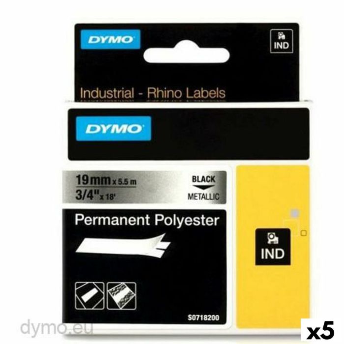 Cinta Laminada para Rotuladoras Rhino Dymo ID1-19 19 x 5,5 mm Negro Gris Autoadhesivas (5 Unidades)