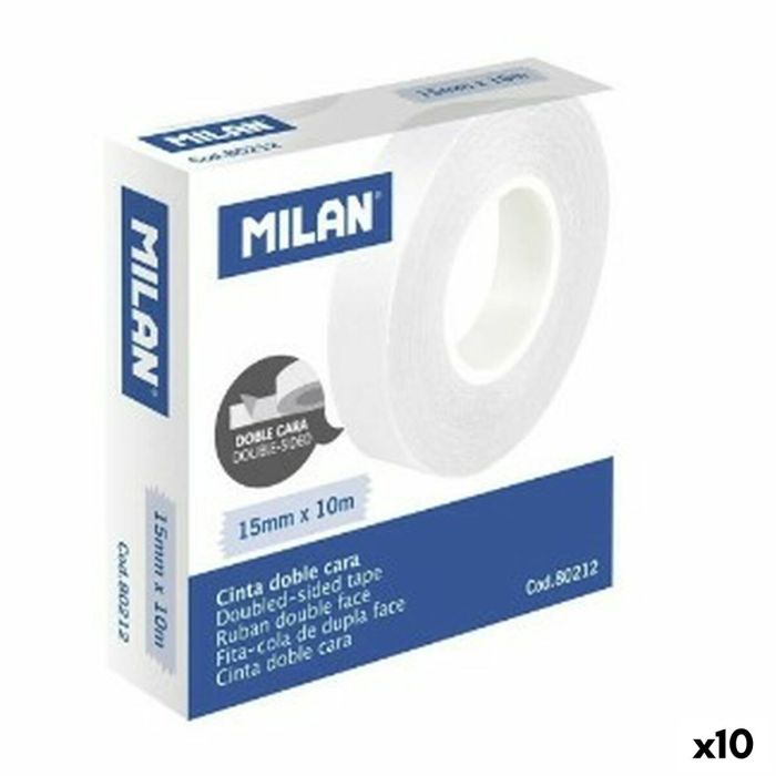 Cinta de Doble Cara Milan 15 mm 10 m Transparente (10 Unidades)