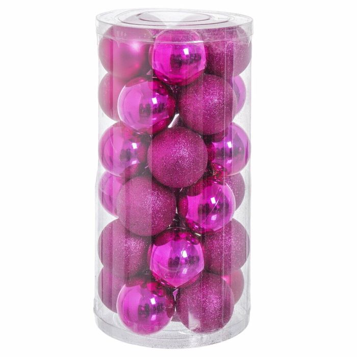 Bolas de Navidad Fucsia Plástico Purpurina 6 x 6 x 6 cm (30 unidades)