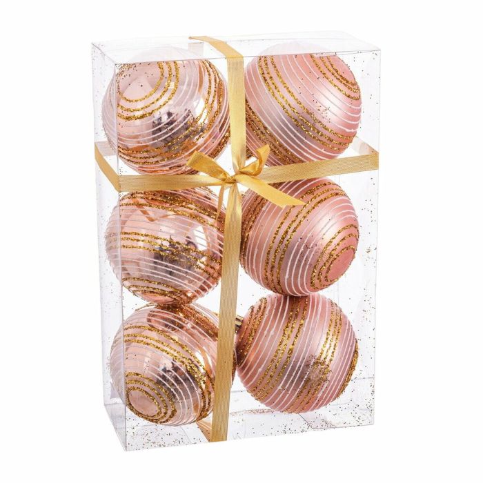 Bolas de Navidad Rosa Plástico Espiral 8 x 8 x 8 cm (6 Unidades)