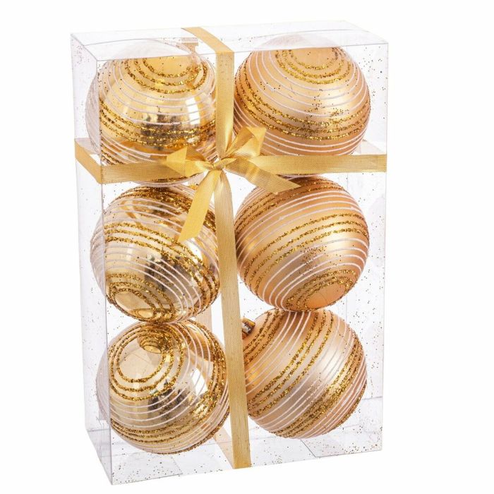Bolas de Navidad Dorado Plástico Espiral 8 x 8 x 8 cm (6 Unidades)
