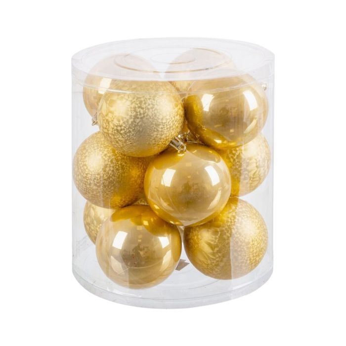 Bolas de Navidad Oro Dorado Plástico Ø 8 cm 19,5 X 19,5 X 22 CM (12 Unidades)