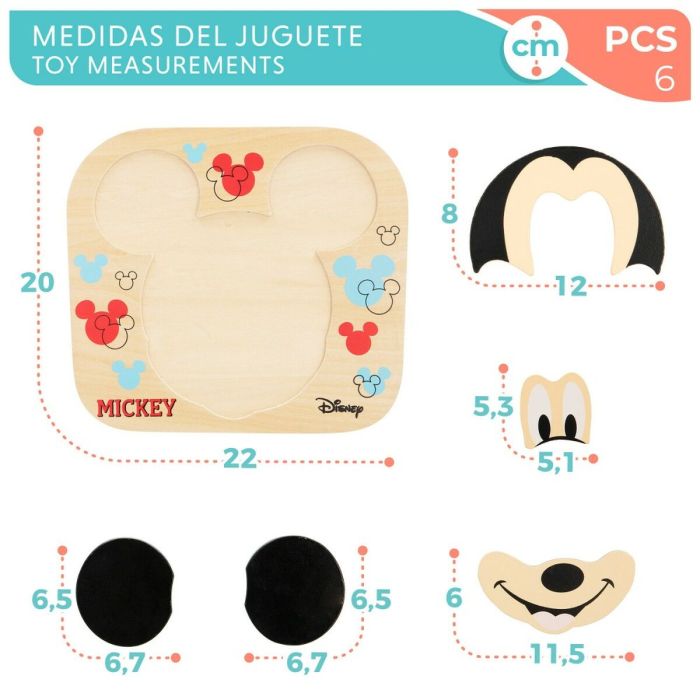 Puzzle Infantil de Madera Disney Mickey Mouse + 12 Meses 6 Piezas (12 Unidades) 2