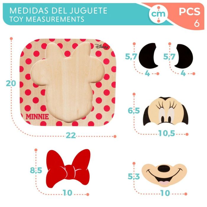 Puzzle Infantil de Madera Disney Minnie Mouse + 12 Meses 6 Piezas (12 Unidades) 2