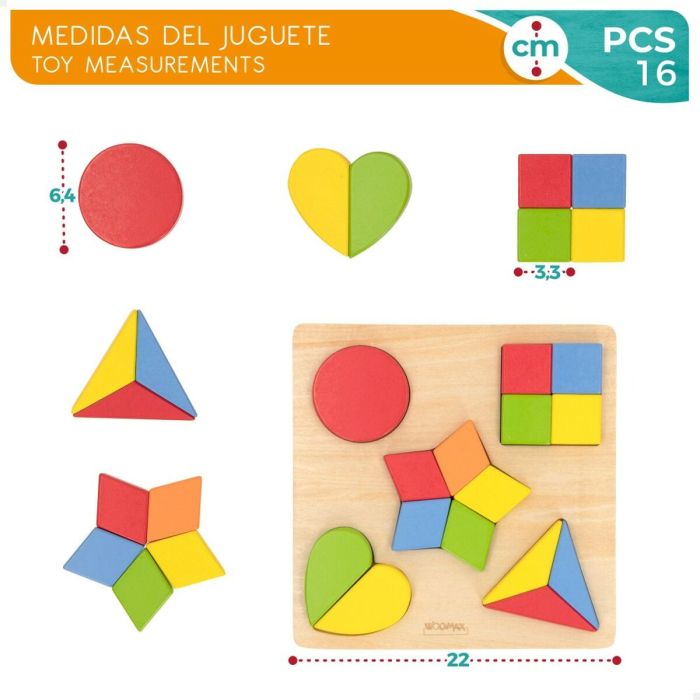 Puzzle Infantil de Madera Woomax Formas + 12 Meses 16 Piezas (6 Unidades) 2