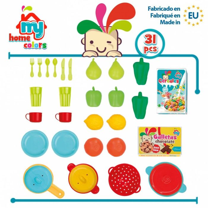 Set de Alimentos de Juguete Colorbaby Menaje y utensilios de cocina 31 Piezas (6 Unidades) 2