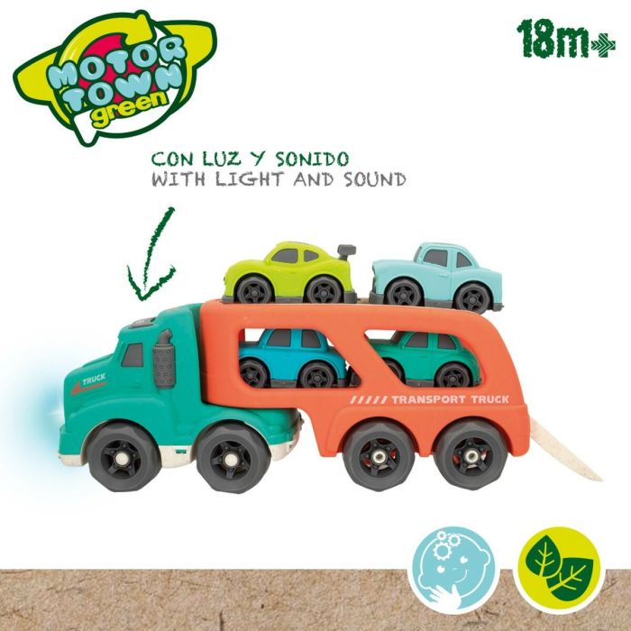 Camión Portavehículos y Coches Motor Town Luz Sonido 32,5 x 13 x 10,5 cm (2 Unidades) 2