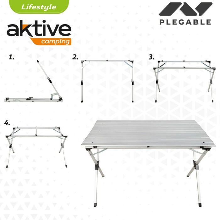 Mesa Plegable Aktive Plateado Aluminio 110 x 70 x 70 cm (4 Unidades) 2