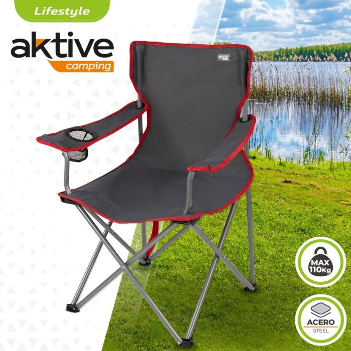 Silla Plegable para Camping Aktive Gris oscuro 45 x 82 x 47 cm (4 Unidades) 3