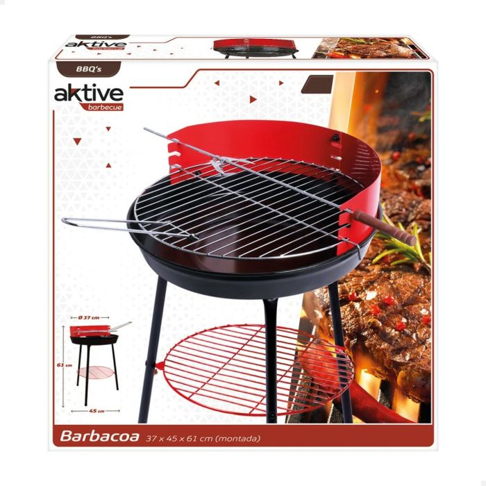 Barbacoa Portátil Aktive Rojo Madera Hierro Ø 38 cm 37 x 61 x 45 cm 1