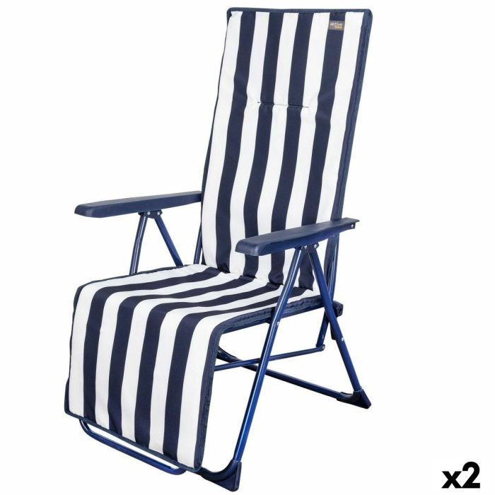 Tumbona Aktive Blanco Azul marino Reclinable A rayas 147 x 70 x 48 cm (2 Unidades)