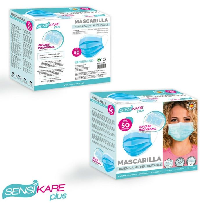 Caja de mascarillas higiénicas SensiKare 50 Piezas (12 Unidades) 3
