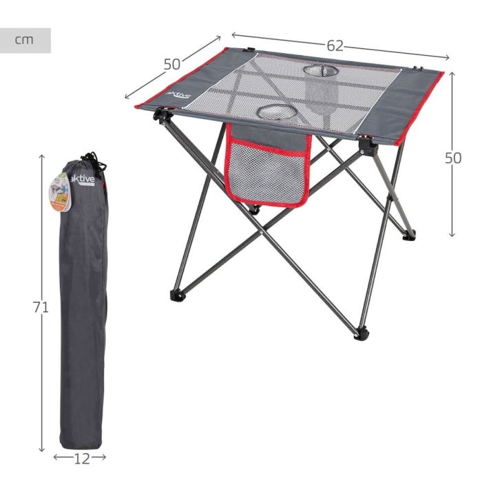 Mesa Plegable Aktive Camping Gris 62 x 50 x 50 cm (2 Unidades) 3