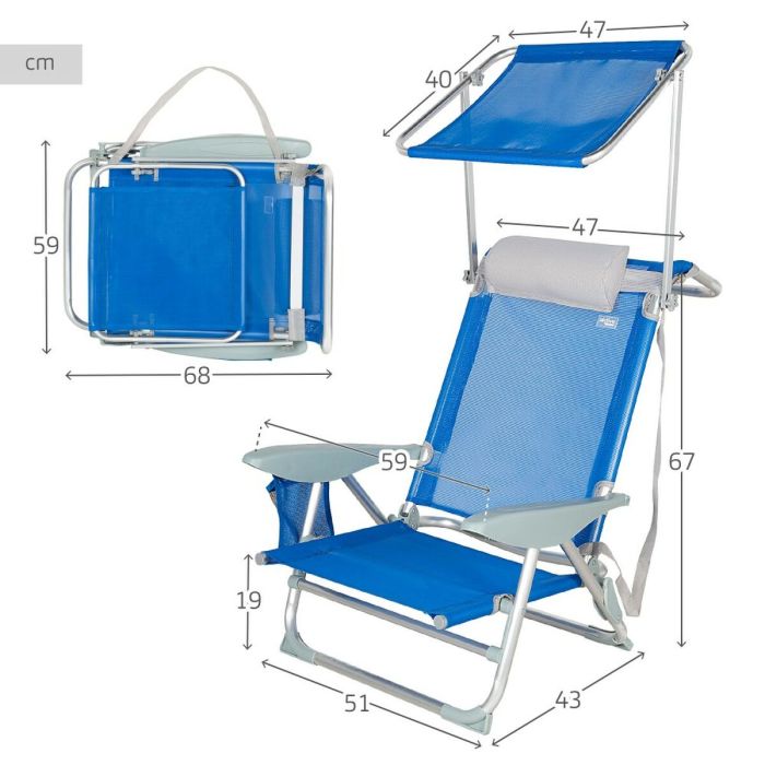 Silla de Playa Aktive Azul 47 x 67 x 43 cm (2 Unidades) 3