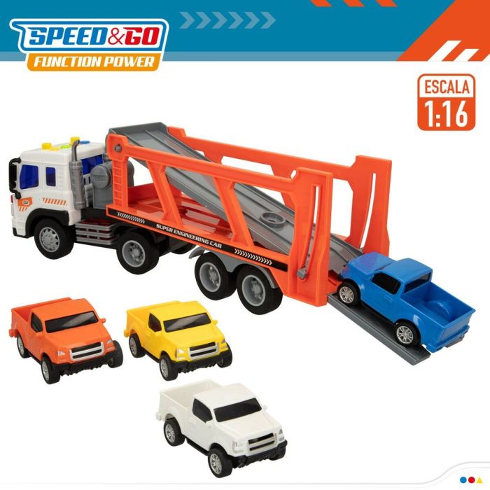 Camión Portavehículos y Coches de Fricción Speed & Go 37,5 x 12,5 x 10 cm (2 Unidades) 3
