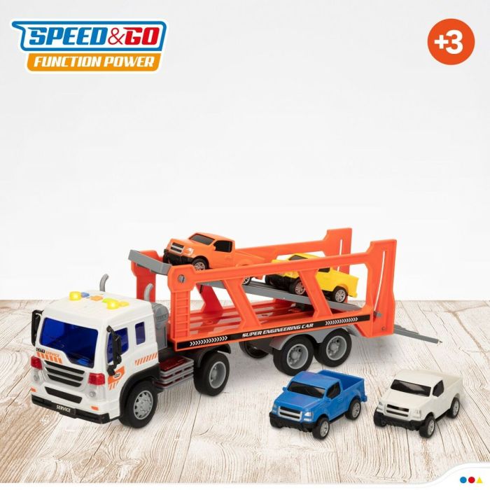 Camión Portavehículos y Coches de Fricción Speed & Go 37,5 x 12,5 x 10 cm (2 Unidades) 2