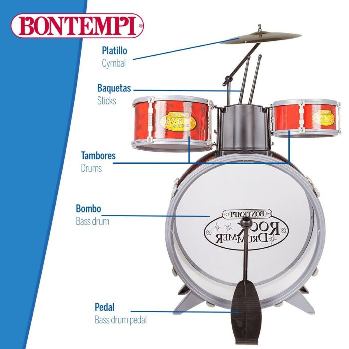 Batería Musical Bontempi Rojo Plástico 50 x 68 x 50 cm (7 Piezas) (2 Unidades) 4