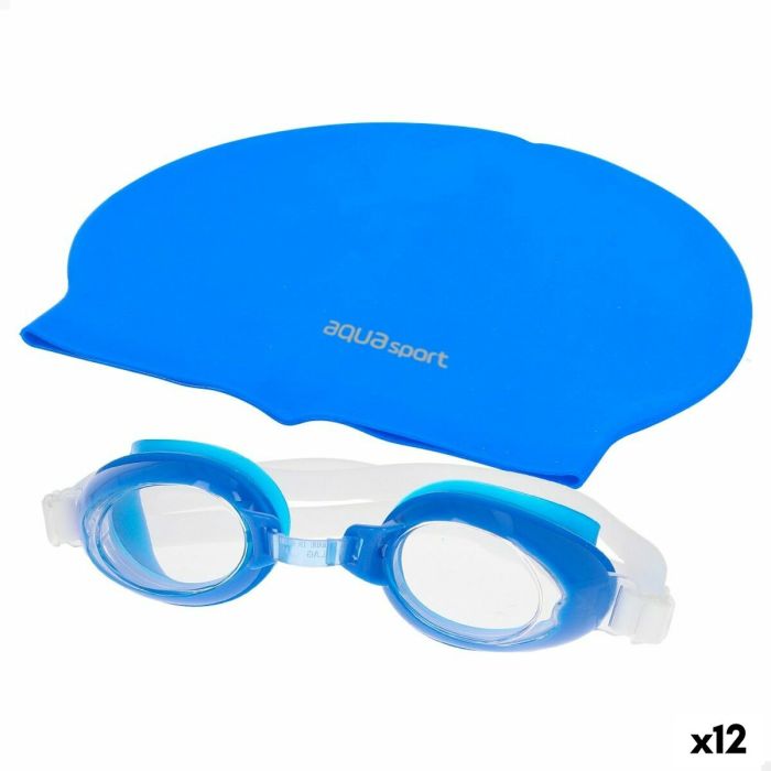 Gorro y Gafas de Natación AquaSport Azul Infantil Plástico (12 Unidades)